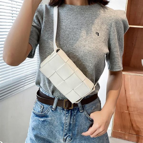 

weave design pu leather small fanny packs for women 2021 summer fashion ladies waist belt bag girls shoulder purses bags283y