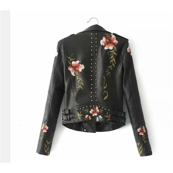 

women's jackets 1pcslot women floral print embroidery faux soft leather jacket coat turndown collar casual pu motorcycle black punk out, Black;brown