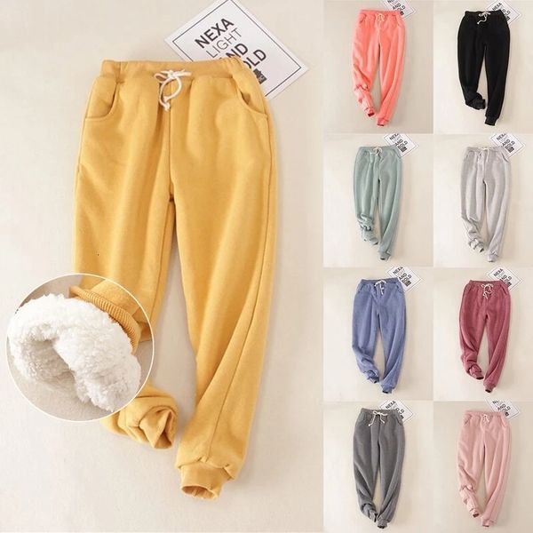 

womens pants capris lucyever winter thicken plush sport women drawstring elastic waist harem woman 9 color casual sweatpants ladies 221118, Black;white