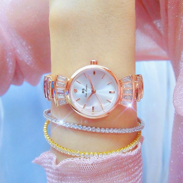 

women's watches original bs watch women fashion bling full diamond women's watch gold rose small dial bracelet women's wristw, Slivery;golden