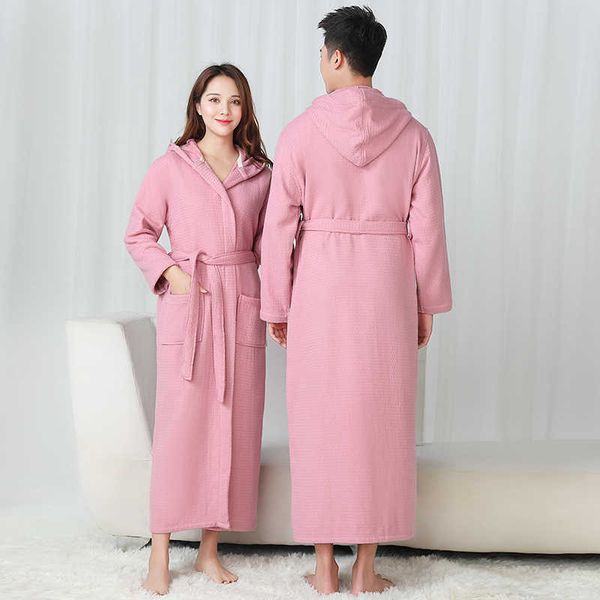 

men's sleepwear cotton waffle double thicken warm couple layer hooded bath robe soft men females casual home bathrobe japan style homew, Black;brown