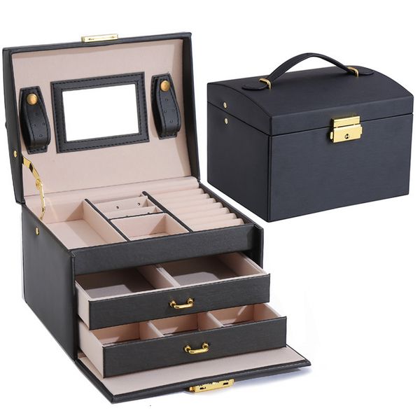 

jewelry boxes 3 layers jewelry organizer box large capacity display holder earring ring bracelet storage case for women double drawer 221119, Black;white
