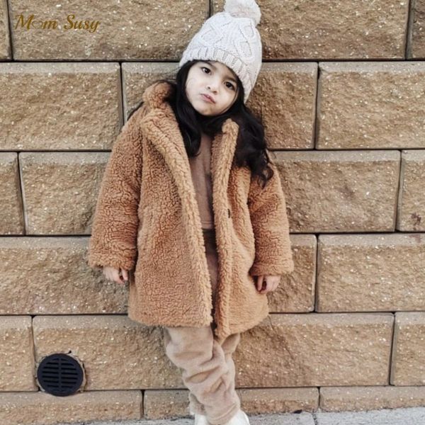 

coat fashion baby girl boy winter jacket fur thick child warm sheep like long loose kid outwear clothes 2-14y 221118, Blue;gray