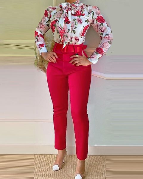 

women s two piece pants casual women fashion floral print shirt 2 set 221119, White