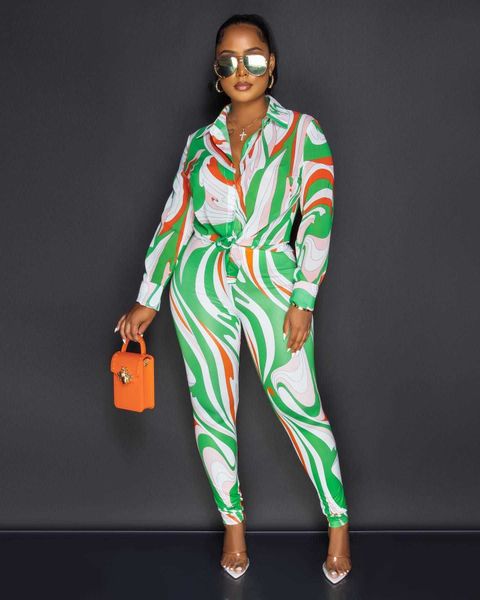 

women's two piece pants print suit two pieces set outfits elegant long sleeve shirt lace up pants slim tracksuit women lounge wear stre, White