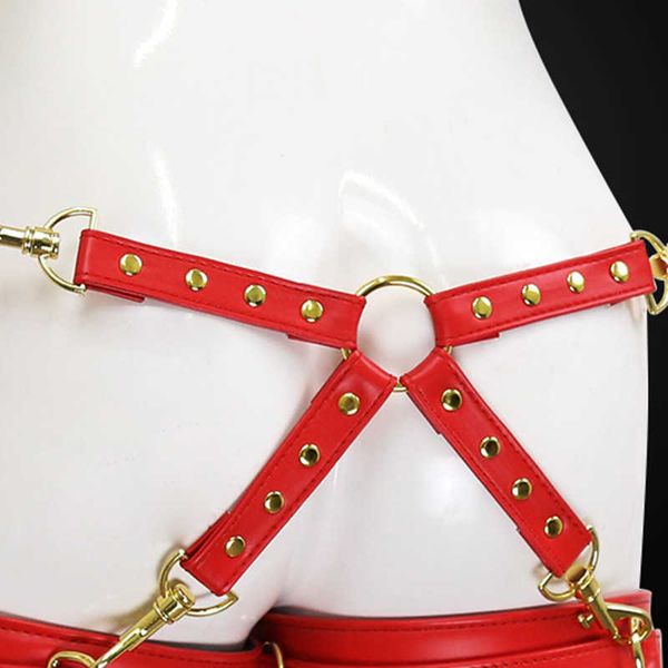 

beauty items thierry four-end metal hook pu leather belt for restraint bondage convenient connection lock toys game accessory