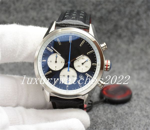 

new 2022 mens watches style black dial 42mm quartz lether/rubber strap sapphire glass back sports wristwatch montres de luxe christmas gifts, Slivery;brown