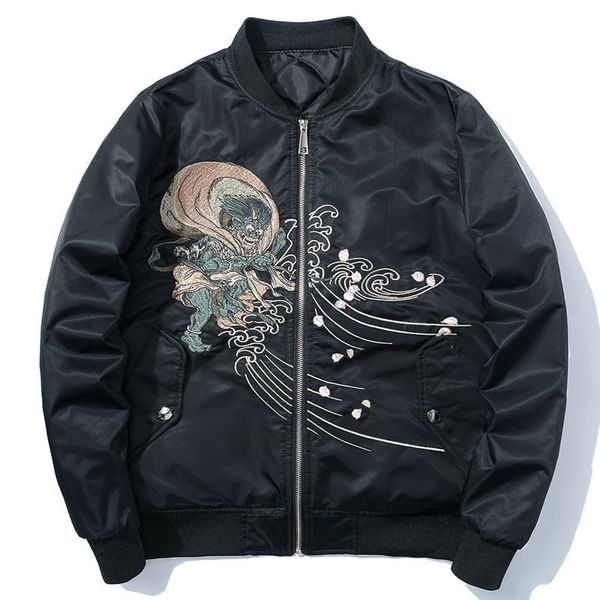

men's down parkas aolamegs jackets men japanese embroidery ma1 jacket tracksuit coats hip hop stand collar casual male windbreaker stre, Black