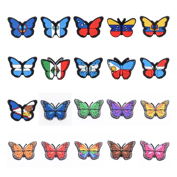 

2023 new glowing evil eye crocc charms anime blood in blood out flag horror mexican butterfly for croc shoe decoration charm, White;pink