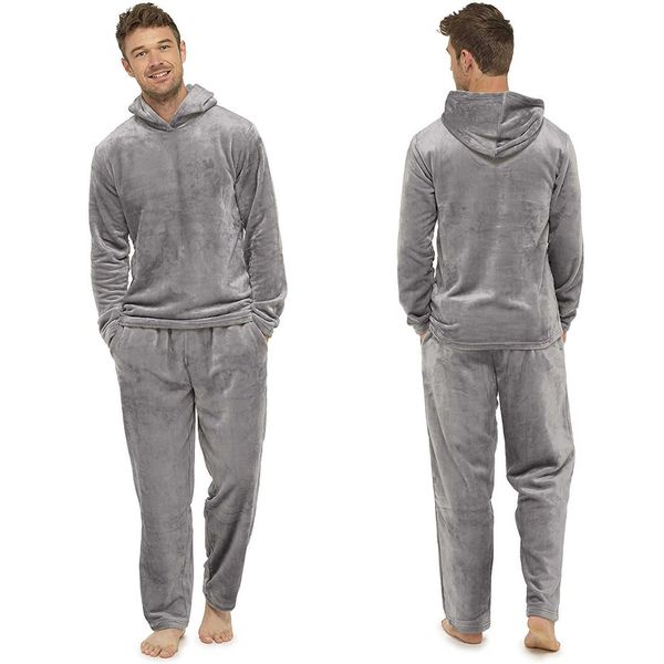 

men's sleepwear daliy suede home warm men pajamas suit sleepwear brief solid comfort hooded women suits sets t221103, Black;brown