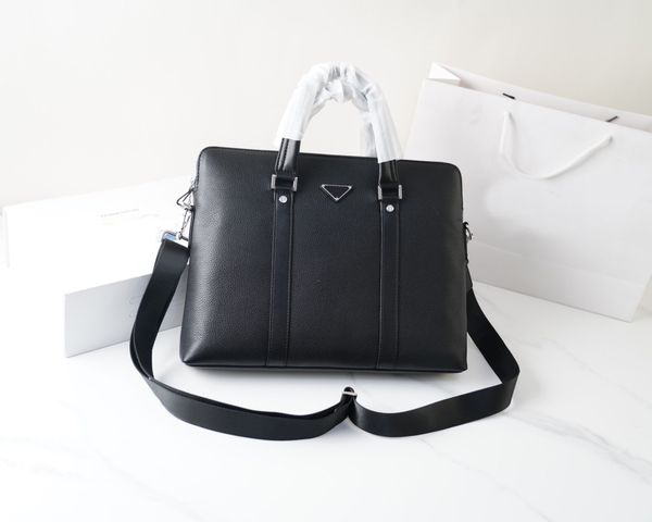 

men shoulder briefcase black leather designer handbag business lapbag messenger bags triangle nameplates totes men's luggage computer h