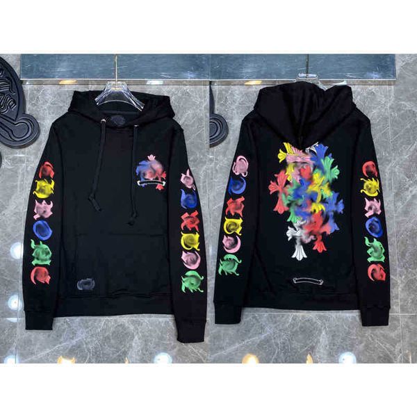 

classic fashion luxury mens zipper ch hoodies designer horseshoe sanskrit cross print pullover hooded highs quality sweatshirts sweater woma, Black