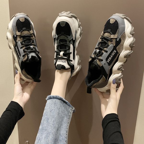 

dress shoes spring female thick bottom sneakers mixed colors round toe platform women flats casual ladies running 221118, Black