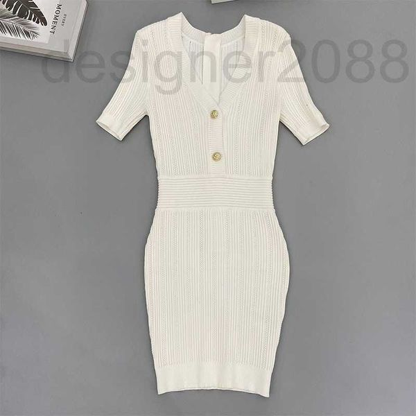 

casual dresses designer balman v-neck short sleeve waist closed knit dress fashionable and slim wrap skirt 2022 new product 11um, Black;gray