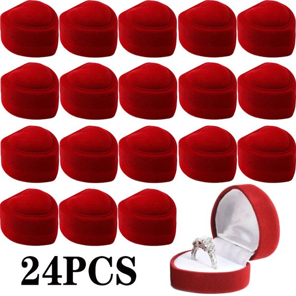 

jewelry boxes 24pcs red velvet heart ring box jewelry display case holder gift boxes wedding romantic organizer engagement ring case wholesa, Black;white