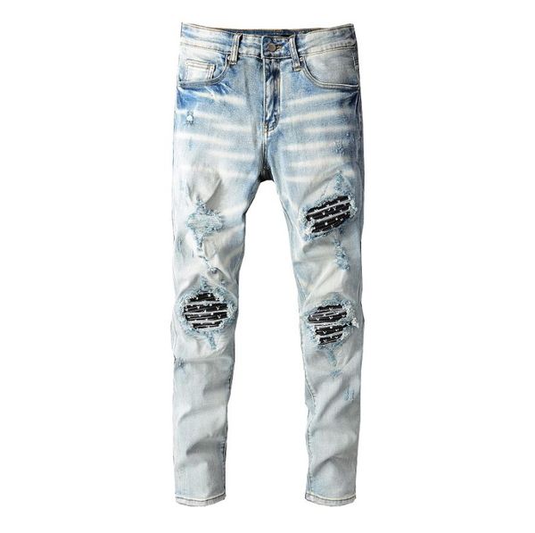 

mens jeans distressed ripped biker slim fit motorcycle denim for men s fashion jean mans pants pour hommes7222744, Blue