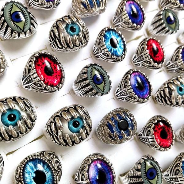 

30pcs devil's eye ring gothic ball men demon rocker biker evil punk s vintage jewelry man poison super value deal295g, Silver