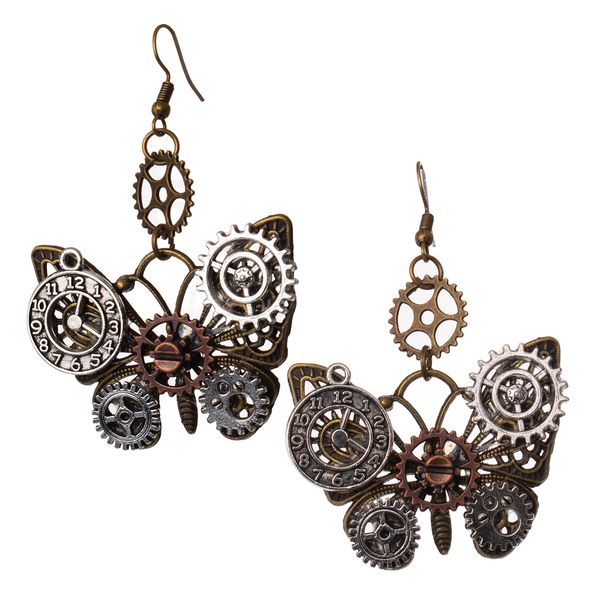 

charm steampunk earrings gear goth butterflywings style 221118, Golden