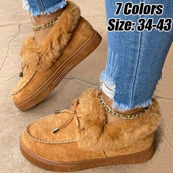 

boots winter ankle suede leather snow plush natural fur warm slip-on ladies shoes flats plus size 36-43 221118, Black