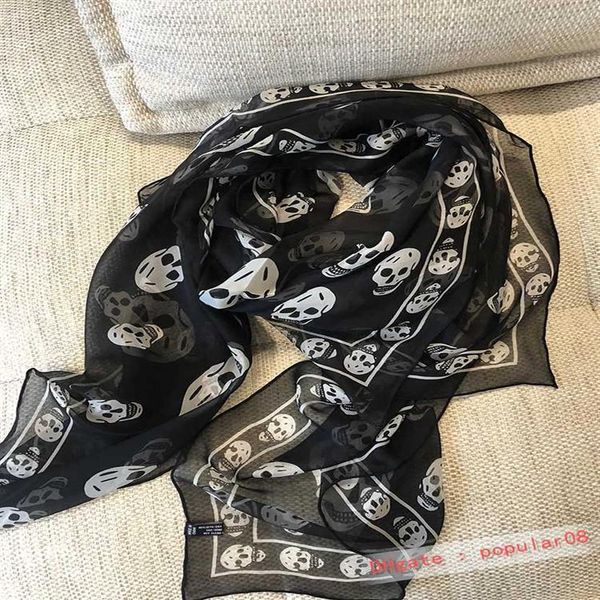 

skull head light beach scarf women's summer beach scarf daily decoration silk scarves214o, Blue;gray