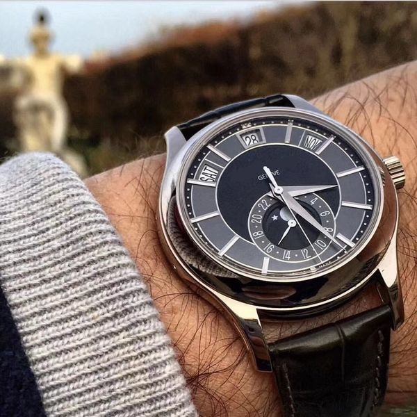 

40mm multi-functions men watch 5205 automatic 324s movement genuine leather strap wristwatch waterproof sapphire moonphase moon business cas, Slivery;brown