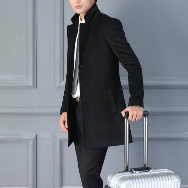 

men's wool blends spring and autumn men's personalized custom fashion large size casual midlength slim lapel singlebreasted woolen, Black