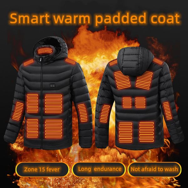 

mens heated jacket winter outdoor hooded parkas carbon fiber 12v usb soft 15 zone electric heating coat heated jackets for women m//xl/2xl, Black;brown