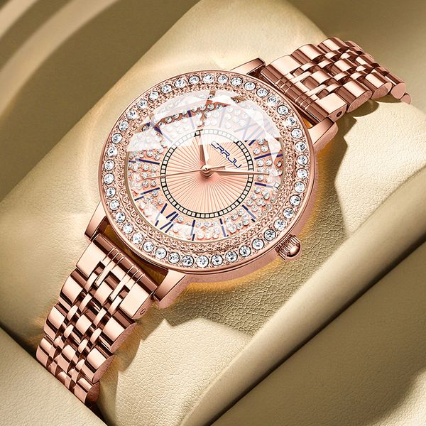 

women's watches crrju women luxury brand watch full diamond dress rose ladies watches waterproof stainless steel clock relogio feminino, Slivery;golden