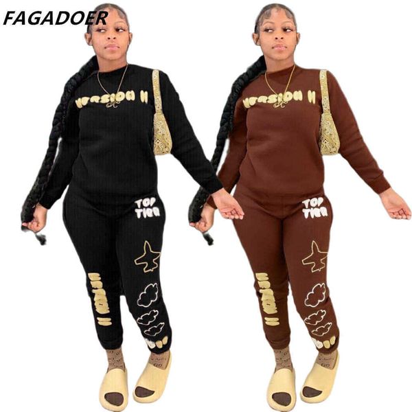 

women's two piece pants fagadoer fashion letter print two piece sets autumn winter sweatshirt and sweatpants matching outfits women cas, White