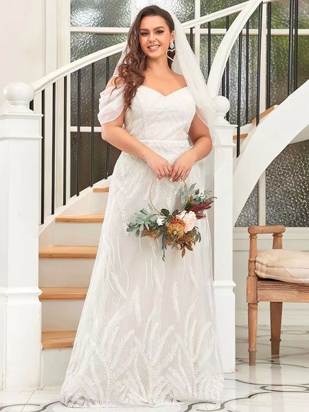 

plus wedding dress sling off shoulder deep v romantic white ep903