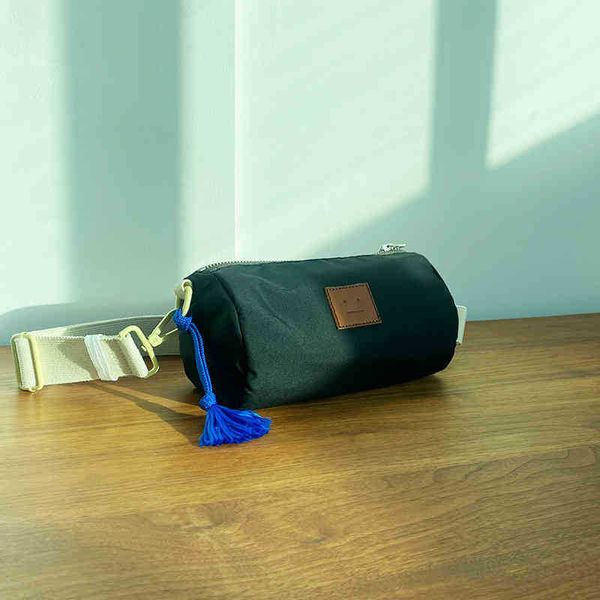 

2022 designer bag new bags designer acne smiley leather label cylindrical nylon ins men's women's fashion one shoulder messenger b
