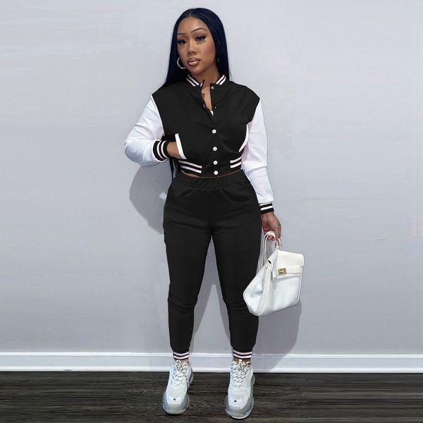 

women s two piece pants fall winter tracksuit gym fitness baseball sportswear uniform jogger jacket sweatsuit set 221119, White