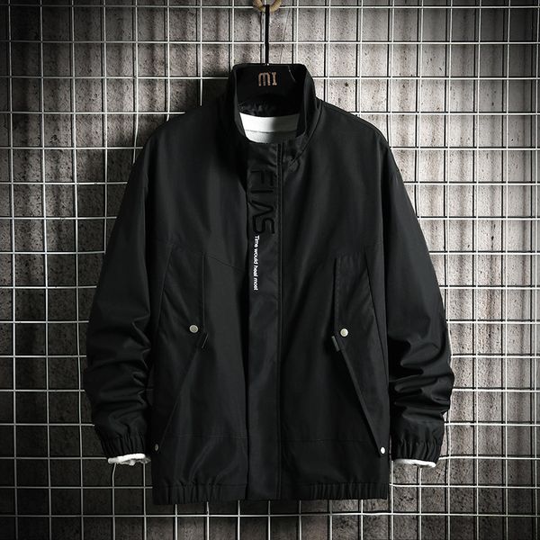

men's down parkas men's spring autumn fashion standup collar coat zipper longsleeved printing casual windproof baseball uniform pl, Black