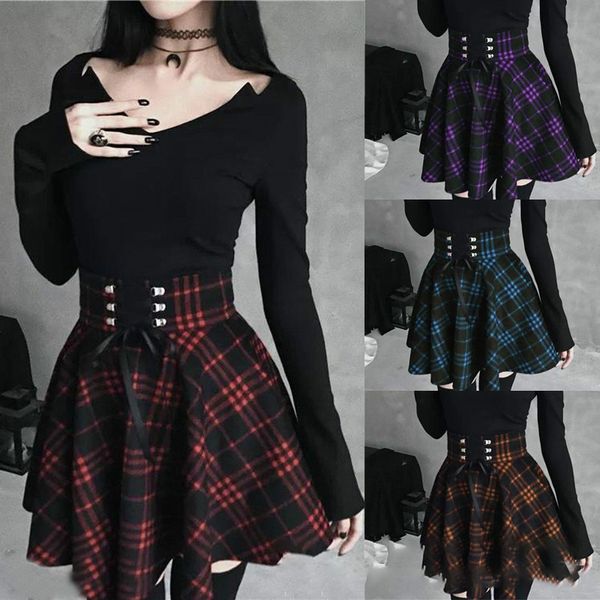 

foreign trade women's plaid skirt cross-border explosive casual home lace-up pleated puffy skirt college style a-line skirt, Black