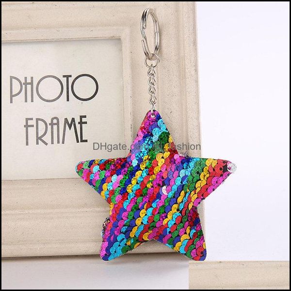 

keychains lanyards fish scale sequin star keychain key ring holders bag hang women kids fashion jewelry gift drop delivery accessor dhqiu, Silver