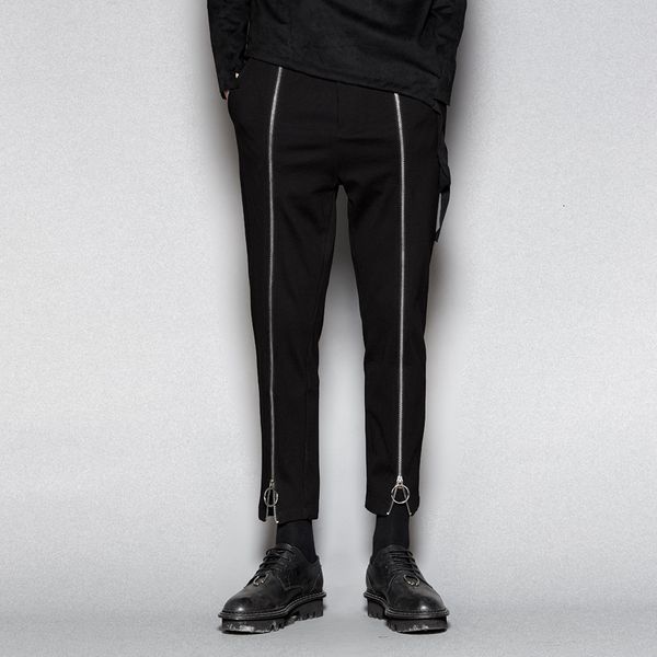 

men's pants s6xloriginal men's metal ring zipper fashion anklelength men's trendy casual pants 221119, Black