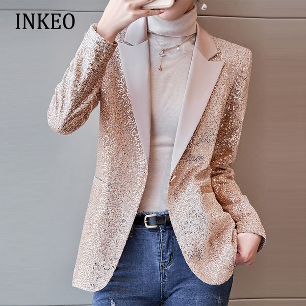 

women's suits blazers collection women's sequin blazer suits fashion elegant single button jacket basic coat club fall clothes ink, White;black