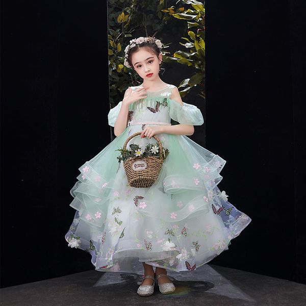 

luxury flower girl dresses 2023 western garden weddings sheer cap sleeve appliqued with lace-up back toddler kids tutu birthday dress, White;blue