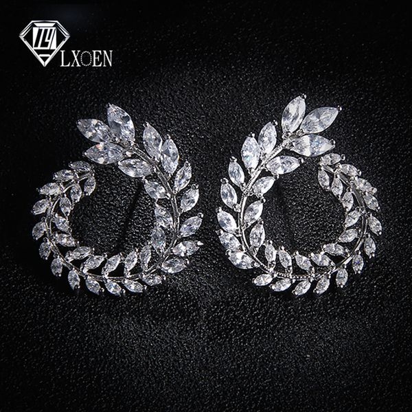 

stud lexon luxury olive branch cubic zirconia earrings for women white gold color trendy brand brincos gift e119 221119, Golden;silver