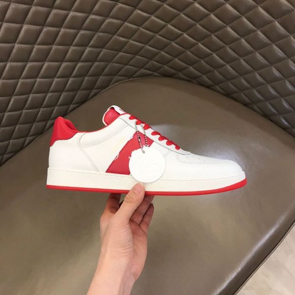 

2022ss qulity sports brand flat designer leather men's shoes luxury white casual lace up outdoor sneakers classic color very comfortabl, Red;white
