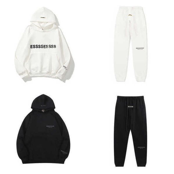 

classic men's luxury tracksuits sweatshirts letter essss hoodies men women sportswear pants suit hooded sweater casual pullover couple, Black