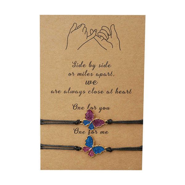 

creative card bracelet simple personality alloy drop wax thread woven butterfly bracelet 2-piece set, Golden;silver