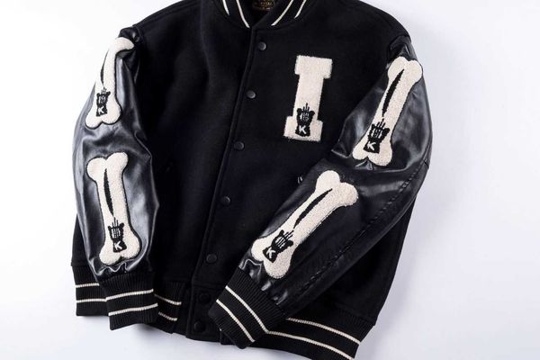 

kapital kountry varsity baseball jacket embroidery bone jackets men women coat skin sleeve stitching lndy, Black;brown