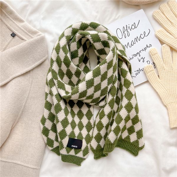 

scarves skinny neckerchief for women knitted winter warm korean style diamond woolen yarn shawl wraps bufanda foulard 221119, Blue;gray