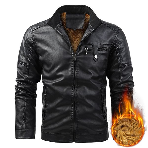 

men's leather faux casual design for style winter jacket men's pu black brown classic vintage plus velvet thick warm suede coat 22