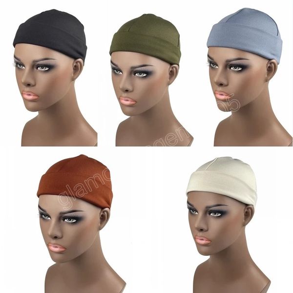 

autumn winter inner fleece thermal beanie hat casual men womens solid color outdoor sport warm cap loss hair chemo bonnet, Blue;gray