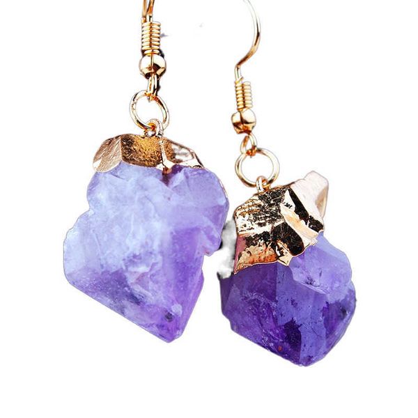 

bohemian natural stone amethyst earrings gold pendant earrings, Golden