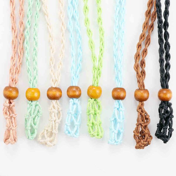 

handmade jewelry wholesale woven natural stone pendant necklace rope mesh bag necklace handmade ornament pendant pendant necklace rope women, Slivery;crystal