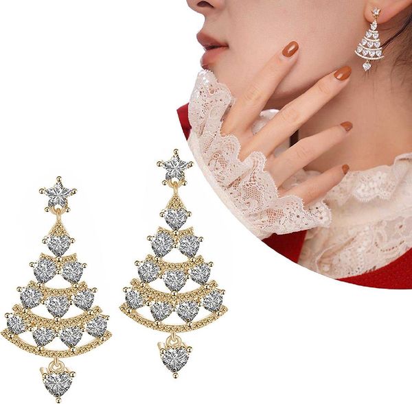 

dangle christmas tree earrings silver gold plated zircon christmas tree dangle earrings