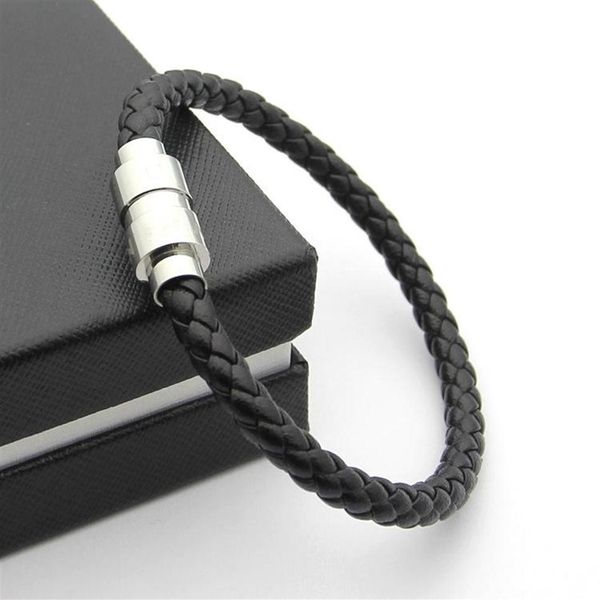 

classics black woven leather bracelet magnetic shut men bracelets french man's jewelry charm bracelets as christmas g287b, Golden;silver
